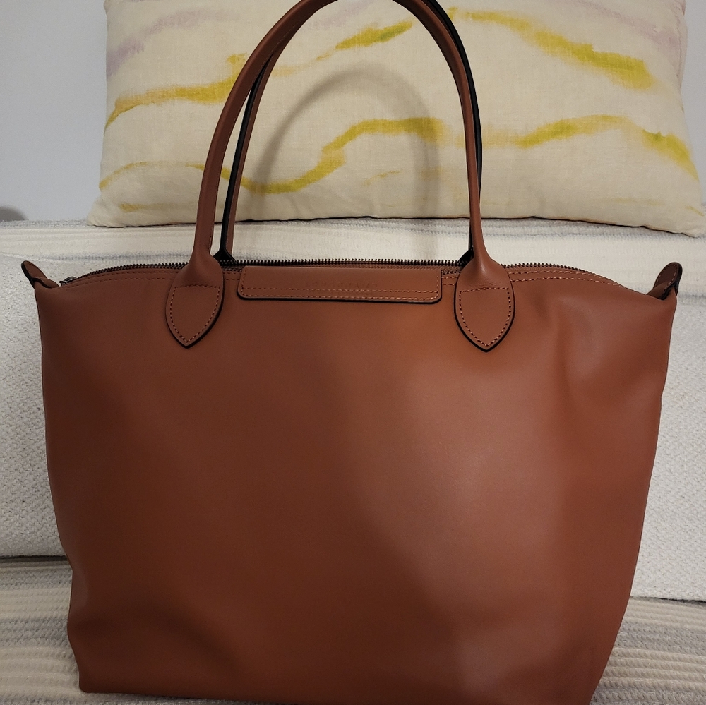 Longchamp Le Pliage Xtra Medium Brown Leather Tote Bag - Picture 3 of 9
